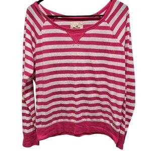 Y2K Hollister Pink And White Striped Cotton Blend Long Sleeve Tee